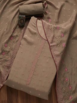 Koskii - Beige Sequin Semi Crepe Unstitched Salwar Suit