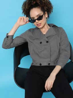 Campus Sutra - Grey Dry-washed Denim Cotton Jacket