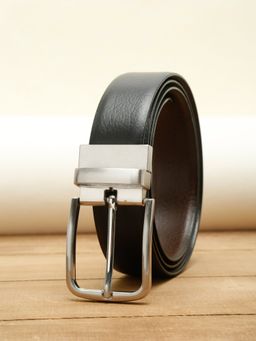 Teakwood - Men Black Textured Genuine Leather Reversible Belt