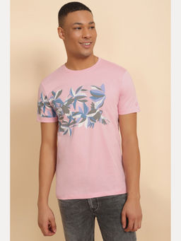 Allen Solly - Men Pink Print Crew Neck T-Shirt