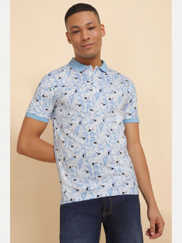 Allen Solly - Men Blue Print Collar Neck Polo T-Shirt