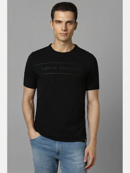 Louis Philippe - Men Black Print Crew Neck T-Shirt