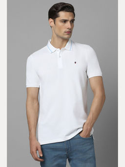 Louis Philippe - Men White Solid Collar Neck Polo T-Shirt