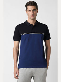 Van Heusen - Men Blue Colorblock Collar Neck Polo T-Shirt