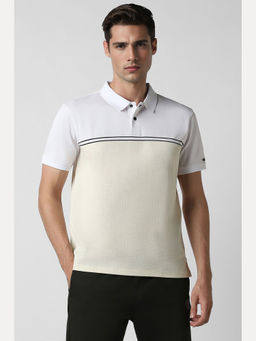 Van Heusen - Men Beige Colorblock Collar Neck Polo T-Shirt