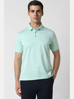 Van Heusen - Men Green Solid Collar Neck Polo T-Shirt