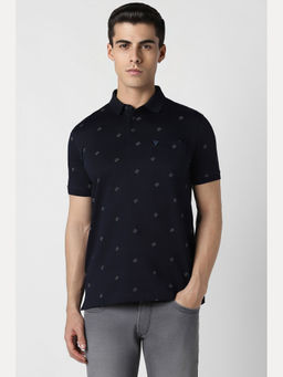 Van Heusen - Men Navy Print Collar Neck Polo T-Shirt