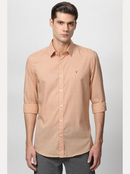 Van Heusen - Men Peach Slim Fit Check Full Sleeves Casual Shirt
