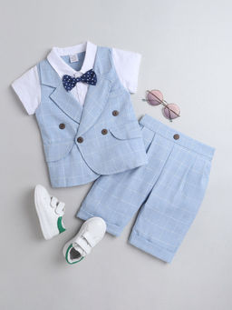Hopscotch - Boys Blue Checkered Shirt with attached Waistcoat & Short Formal Set