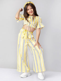 Hopscotch - Girls Yellow Stripe Print Top & Pant Set