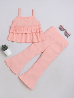 Hopscotch - Girls Pink Ruffled Top & Pant Set