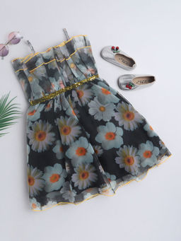 Hopscotch - Girls Black Floral Print Sleeveless Casual Dress