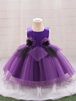 Hopscotch - Girls Purple Floral Applique Sleeveless Party Dress