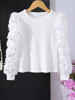 Hopscotch - Girls White Floral Applique Full-Sleeve Blouse