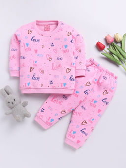 Hopscotch - Boys Pink Heart Print Sweatshirt & Joggers Set