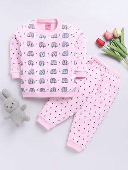 Hopscotch - Boys Pink Vehicle Print Sweatshirt & Joggers Set