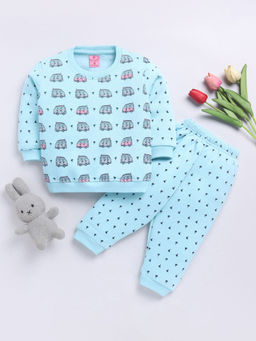 Hopscotch - Boys Aqua Vehicle Print Sweatshirt & Joggers Set
