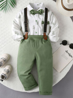 Hopscotch - 2-Piece Floral Print Shirt & Pant with Bow & Suspender