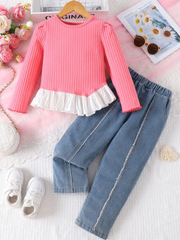 Hopscotch - 2-Piece Textured Blouse & Jeans