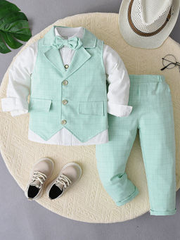Hopscotch - 3-Piece Checkered Shirt Pant Waistcoat with Bow