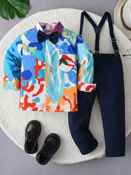 Hopscotch - 2-Piece Abstract Print Shirt Pant with Suspender & Bow