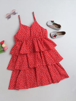 Hopscotch - Girls Red Sleeveless Heart Print Casual Dress