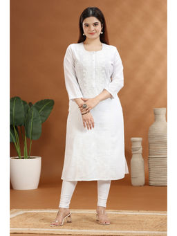 Cotton Culture - White Flex Cotton Straight Embroidered Kurta