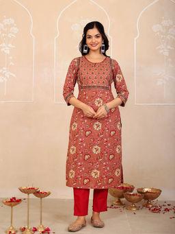 GULAB CHAND TRENDS - Red Floral Hand Print Kurta