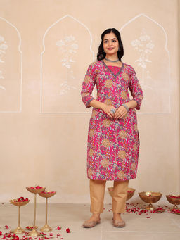 GULAB CHAND TRENDS - Dark Pink Floral Printed Kurta