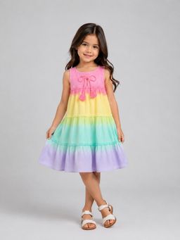 The Magic Wand - Multi-Color Tie & Dye Knee Length Dress