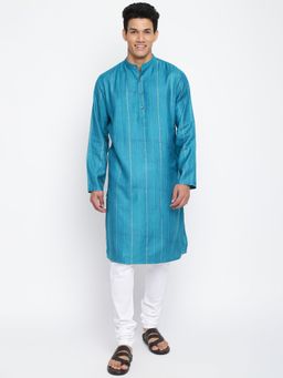 Fabindia - Blue Viscose Silk Printed Long Kurta