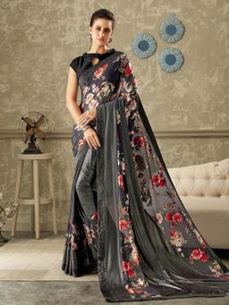 Odette - Grey Lycra Designer Saree with Unstitched Blouse