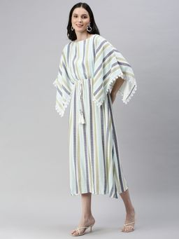 SHOWOFF - Womens Midi Striped Multi Boat Neck Kaftan Dress