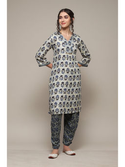 Biba - Batik Blue Viscose Printed Kurta And Salwar (Set of 2)