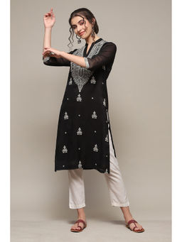 Biba - Black Polyester Straight Yarndyed Kurta