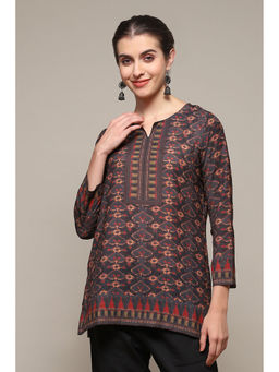 Biba - Black Polyester Straight Printed Kurti