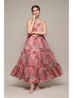 Biba - Coral Polyester Tiered Dress