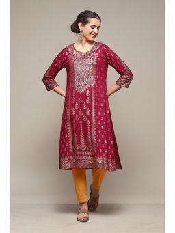 Biba - Wine Rayon Straight Printed Kurta