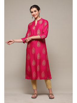 Biba - Berry Rayon Straight Printed Kurta