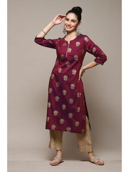 Biba - Purple Poly Viscose Straight Printed Kurta