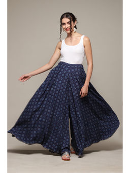 Biba - Navy Blue Rayon Printed Sharara