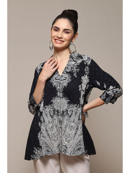 Biba - Black Rayon Straight Printed Shirt