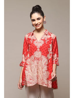 Biba - Red Rayon Straight Printed Shirt