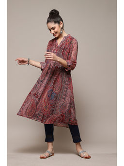 Biba - Rust And Blue Polyester Straight Printed Kurta (Set of 2)