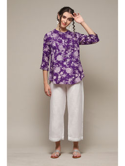 Biba - White Rayon Solid Pant