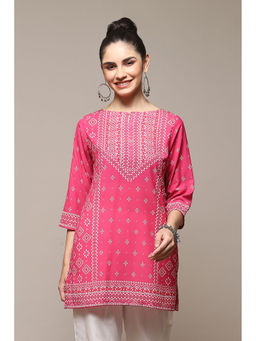 Biba - Deep Pink Polyester Straight Printed Kurti