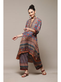 Biba - Blue Polyester Asymmetric Kurta Palazzo (Set of 2)