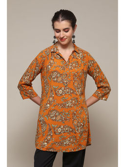 Biba - Mustard Rayon Straight Printed Tunic