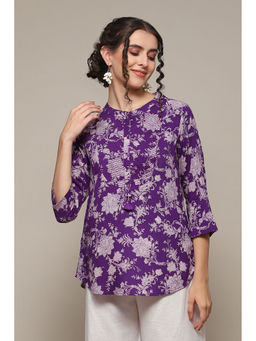 Biba - Purple Rayon Straight Printed Kurti