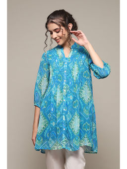 Biba - Blue Poly Georgette Straight Printed Tunic (Set of 2)